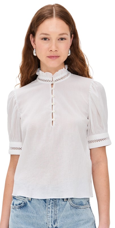 FRAME The Ruffle Collar Top White
