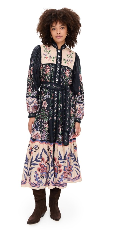 FARM Rio Marvelous Garden Black Long Sleeve Maxi Dress Marvelous Garden Black