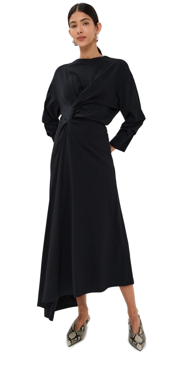 A. W.A. K.E. MODE Knotted Jersey Dress Black