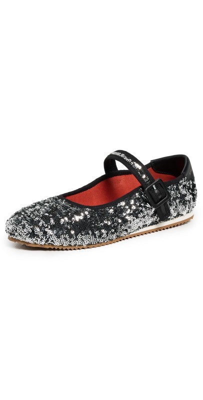 Stella McCartney S-Wave Sport Sequins Flats Silver