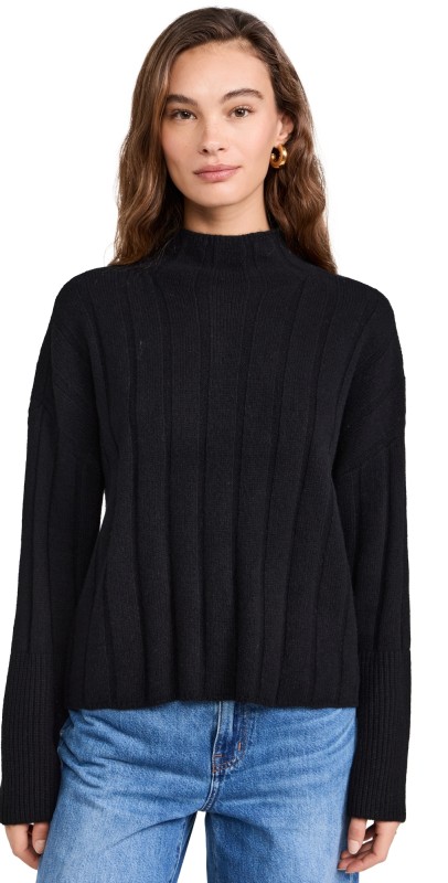 Madewell Solid Hope Wide Rib Recash Turtleneck Heather Asphalt