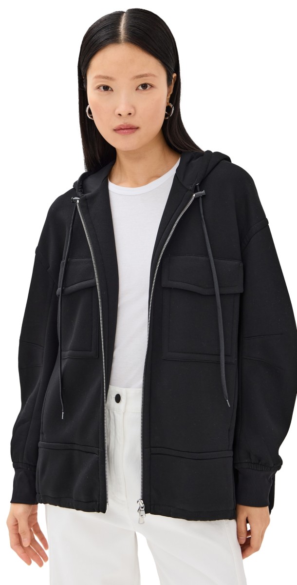Tibi Techy Viscose Zip Up Hoodie Black