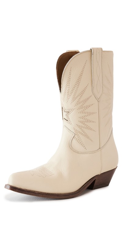 Golden Goose Wish Star Low Leather Boots with Embroidery Buttercream