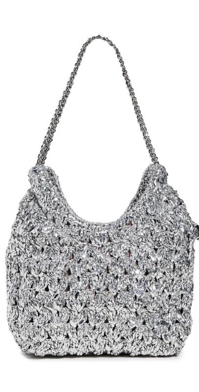 Tory Burch Fleming Woven Mini Hobo Bag Silver