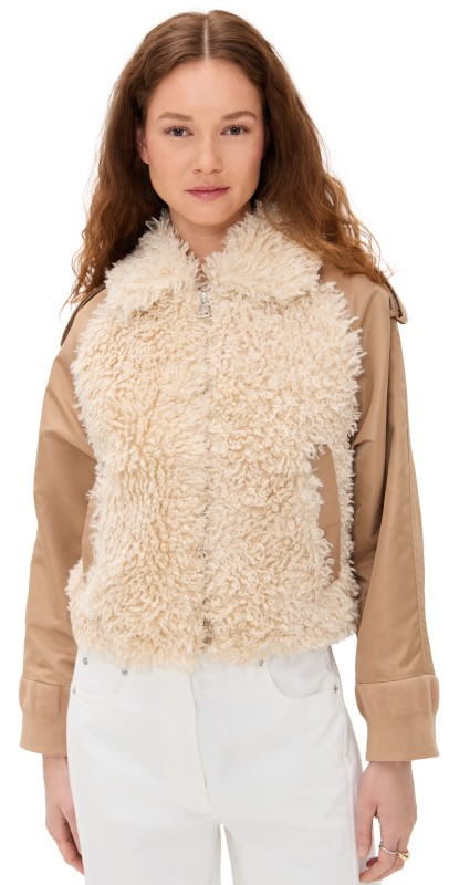 ESSENTIEL ANTWERP Heldin Faux Fur Jacket Sour Cream