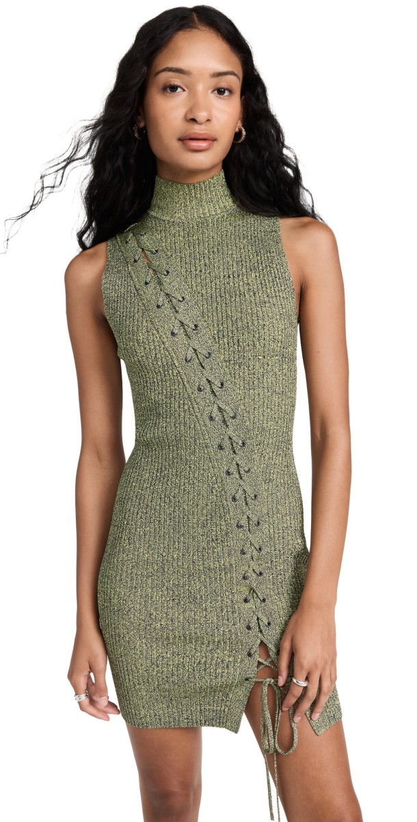 SIMKHAI Cade Marled Lace Up Turtleneck Tank Mini Dress Midnight Multi