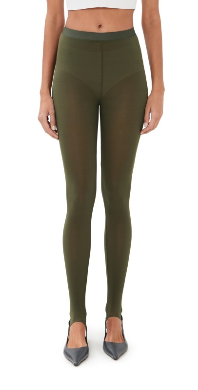 WARDROBE. NYC Sheer Stirrup Leggings Military