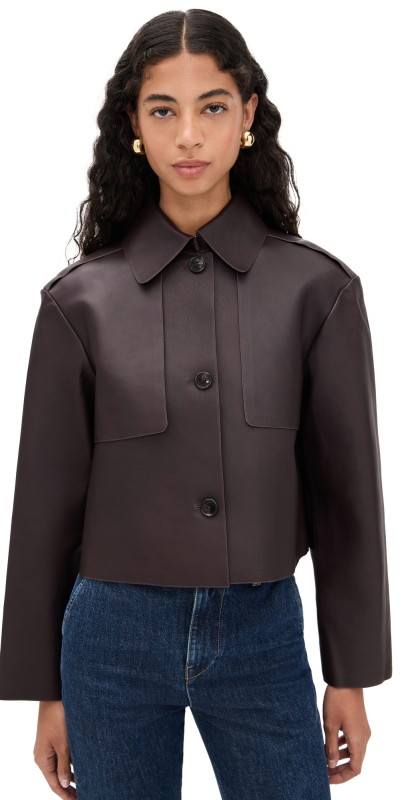 Theory Crop Leather Trench Coat Cacao