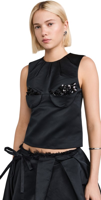 SHUSHU/TONG Embellished Bustier Sleeveless Top Black