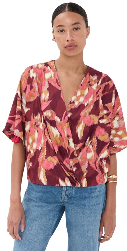 Figue Mirabel Top Ikat Foliage Bordeaux Red
