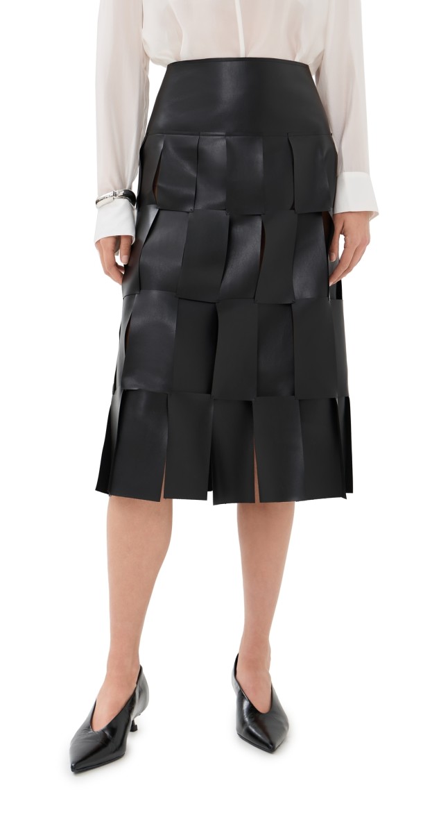 A. W.A. K.E. MODE Faux Leather Midi Multi Rectangle Skirt Black