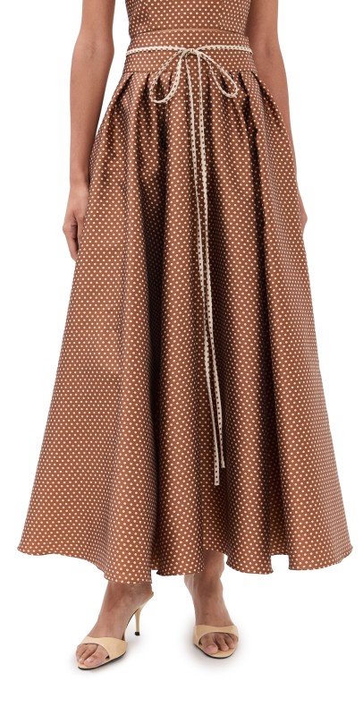 Rosie Assoulin Tie Full Pleated Skirt Brown/Cream