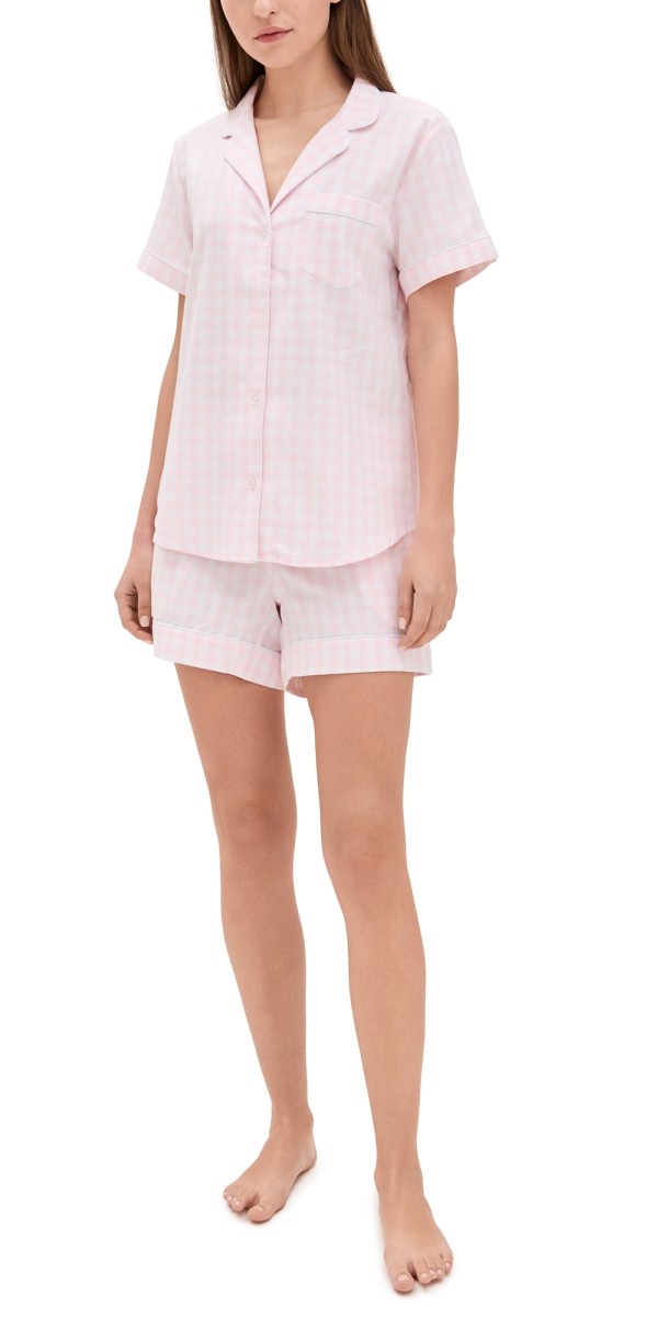 Petite Plume Gingham Shorts Pj Set Pink