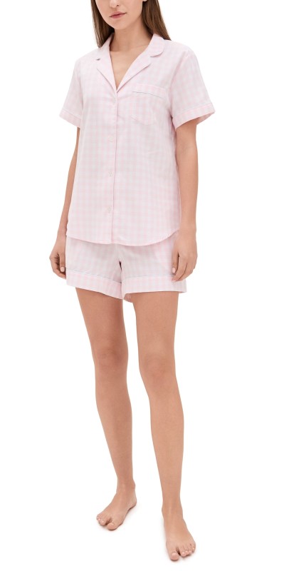 Petite Plume Gingham Shorts Pj Set Pink
