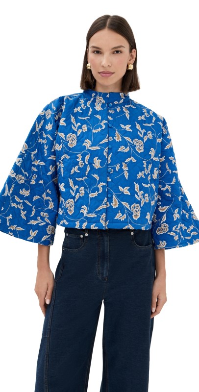 La Vie Style House Royal Blue Quilted Cropped Jacket Royal Blu