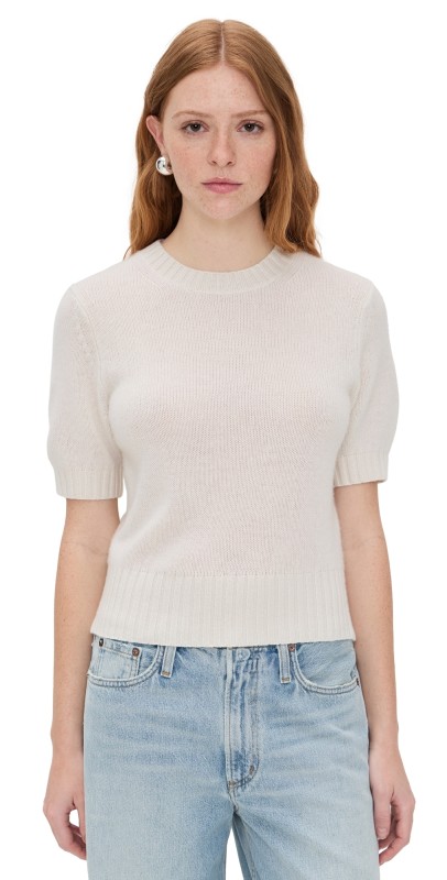 White + Warren Cashmere T-Shirt Sweater Soft White