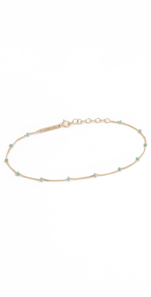 Zoe Chicco 14k Enamel Satellite Chain Anklet Turquois