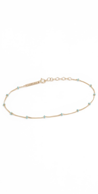 Zoe Chicco 14k Enamel Satellite Chain Anklet Turquois