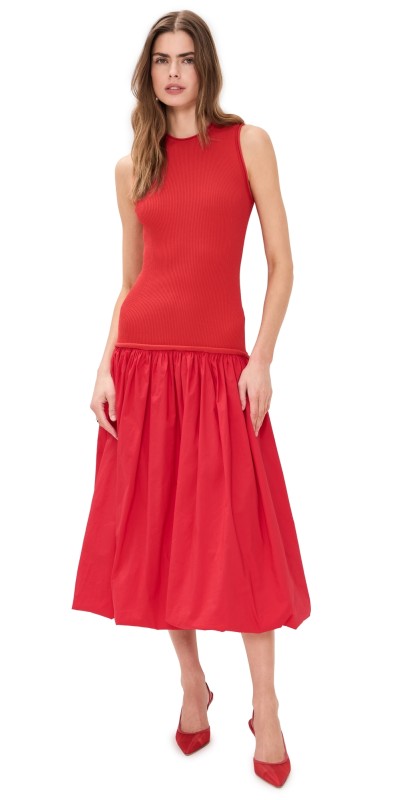 SIMONMILLER Yanez Poplin Combo Dress Cherry Red