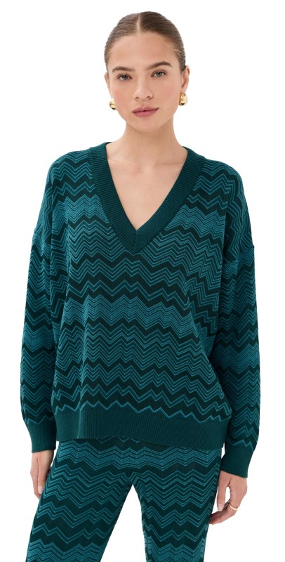 Missoni V Neck Sweater Solid Green