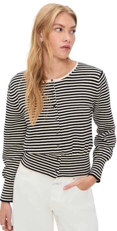 Alex Mill Louisa Cardigan In Striped Cotton Cashmere Cream/Black