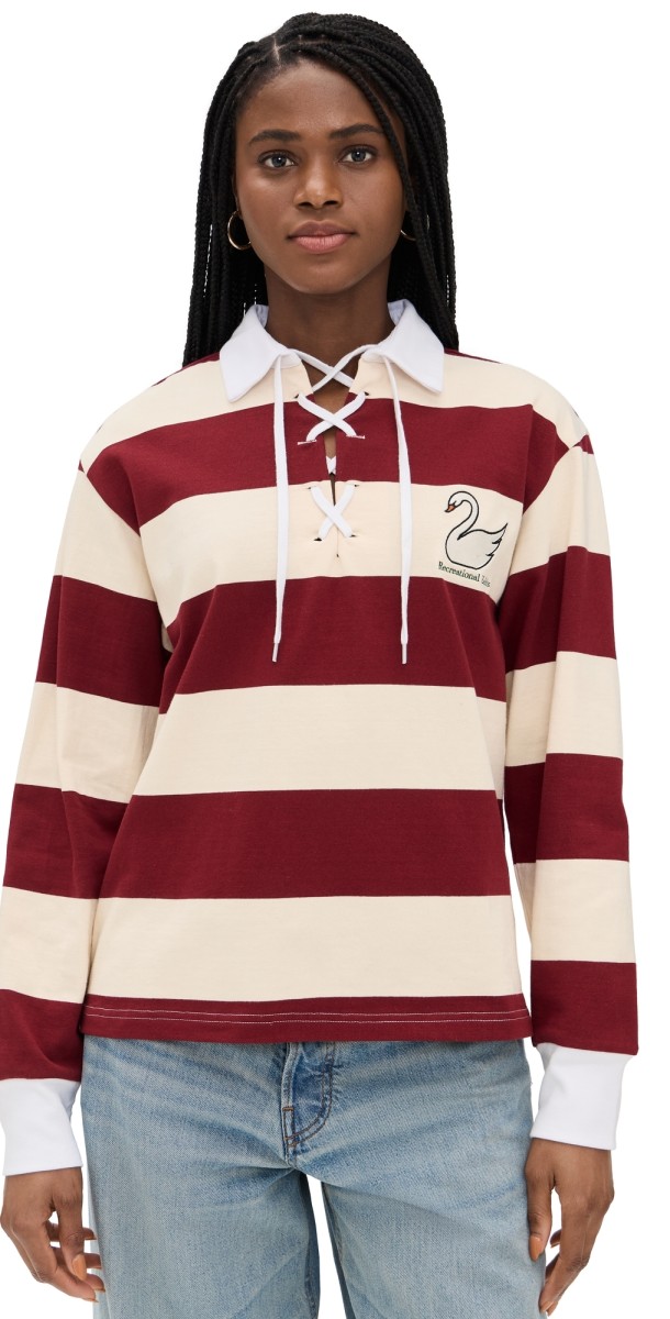Recreational Habits Striped Rugby Full Length Shirt Burgundy