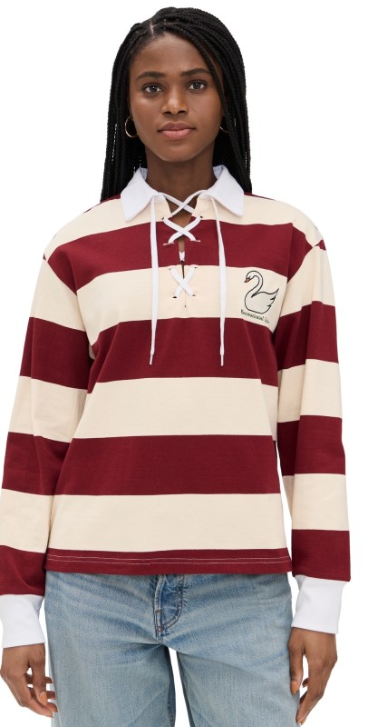 Recreational Habits Striped Rugby Full Length Shirt Burgundy
