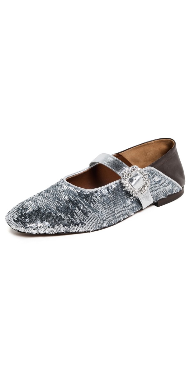 Wales Bonner Ballerina Buckle Flats Silver