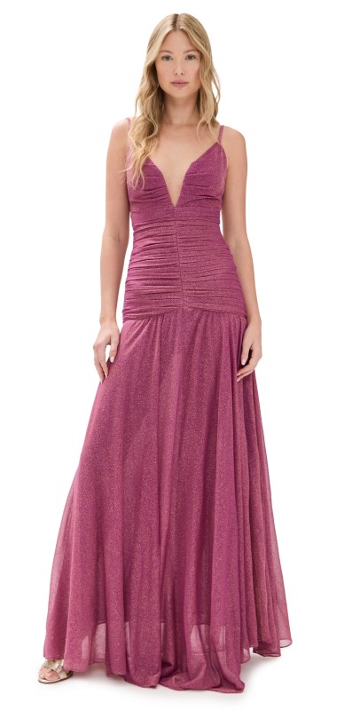 PatBO Metallic Plunge Dress Lilac