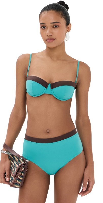 STAUD Jo Balconette Bikini Top Teal/Dark Chocolate