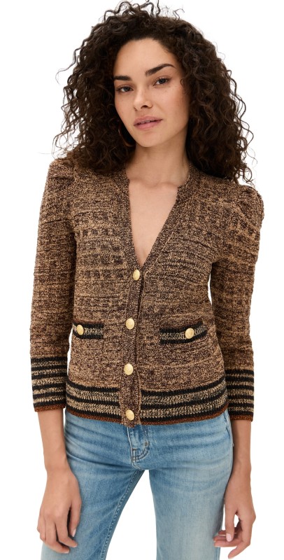 L'AGENCE Jenni Waffle Stitch Cardigan Neutral Multi