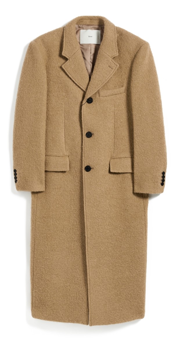 DUNST Unisex 2-Way 3 Button Boucle Wool Coat Camel