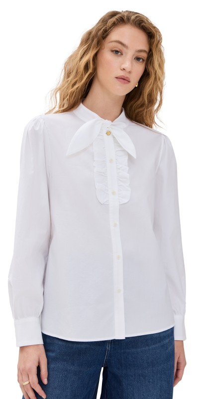 Clare V. Pia Blouse White Cotton Oxford