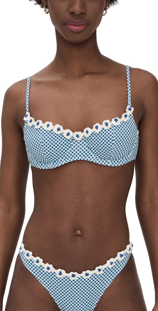 Frankies Bikinis Cola Cotton Bikini Top Picnic Print