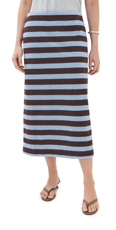 Tibi Bonded Dry Loop Terry Skirt Brown/Blue Multi