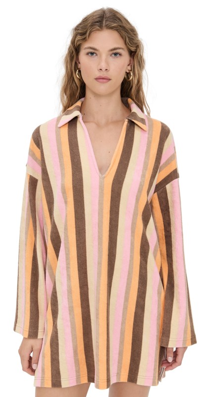 Faherty Cabana Towel Terry Mini Dress Sun Kissed Stripe