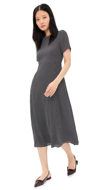 Theory Short Sleeve Flare Midi Dress Black Multi