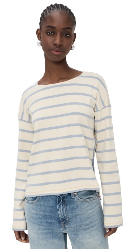 La Ligne Long Sleeve Breton Tee Ecru/Light Blue