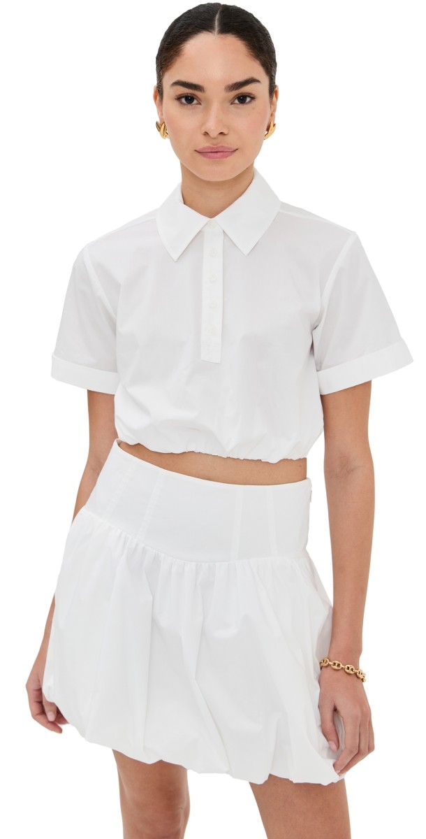 SIMKHAI Nicky Short Sleeve Cropped Top White