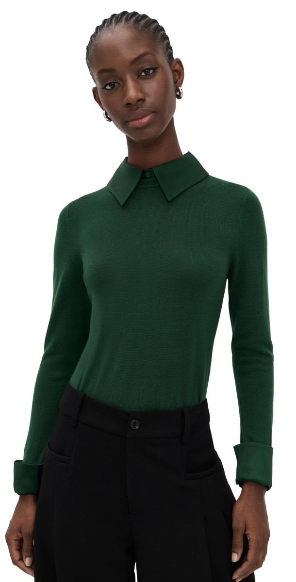 alice + olivia Porla Collared Sweater GREEN MYSTIQUE