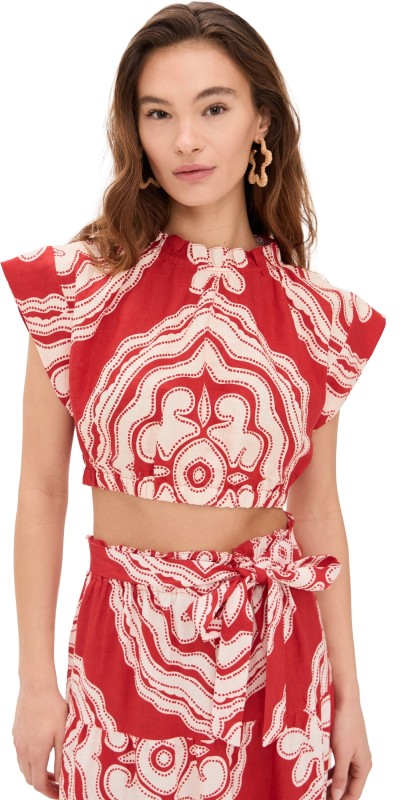 lemlem Muna Ruched Crop Top Niku Red