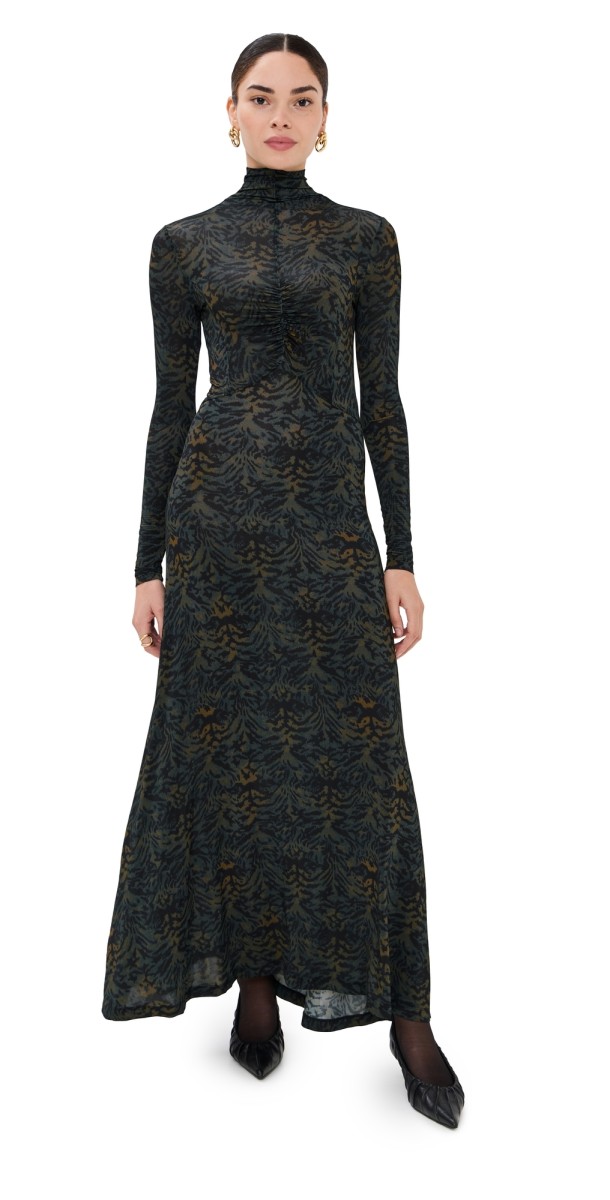 Ulla Johnson Koa Jersey Ruched Front Turtleneck Dress DESERT JASPER