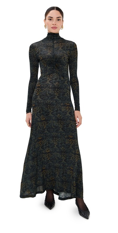 Ulla Johnson Koa Jersey Ruched Front Turtleneck Dress DESERT JASPER