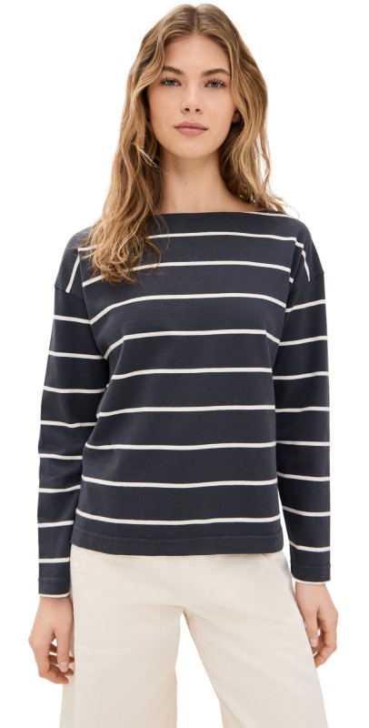 Faherty Sport Jersey Boatneck Top Osprey Stripe