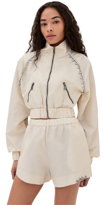 AREA Crystal Trim Track Jacket Cream White