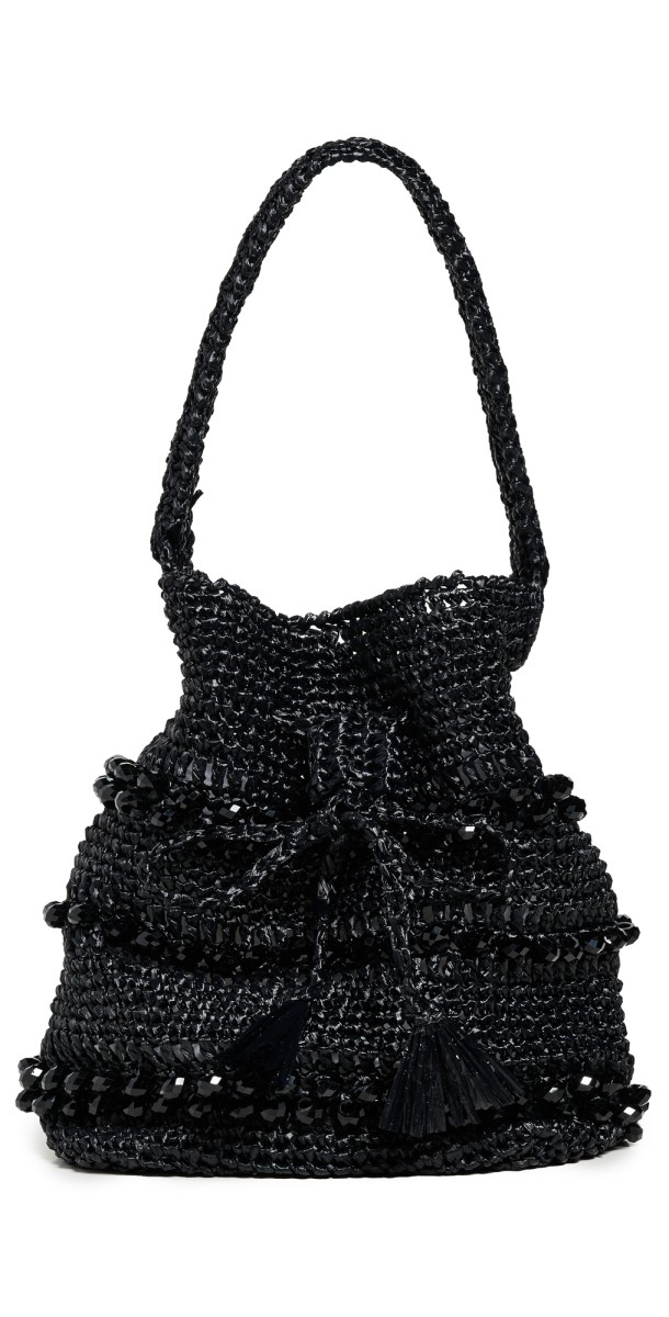 Maria La Rosa Crystal Bucket Bag Black