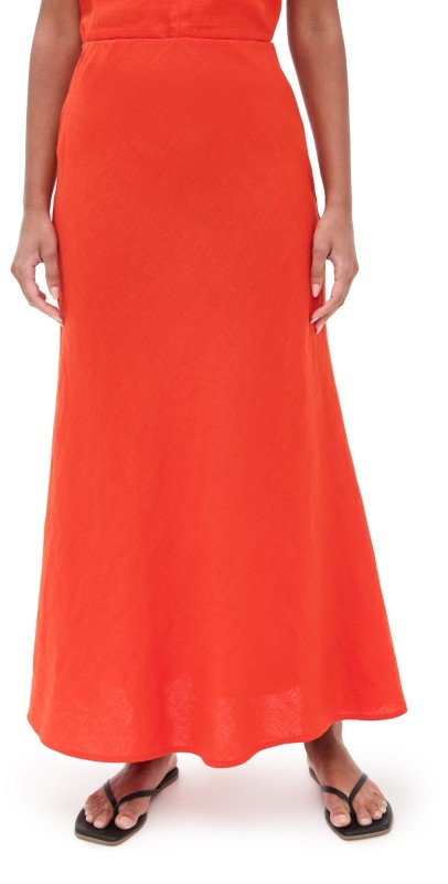 Madewell Linen Maxi Slip Skirt Bright Flame