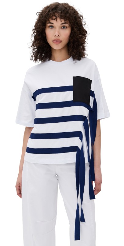 MSGM Striped Tee with Pocket Optical White