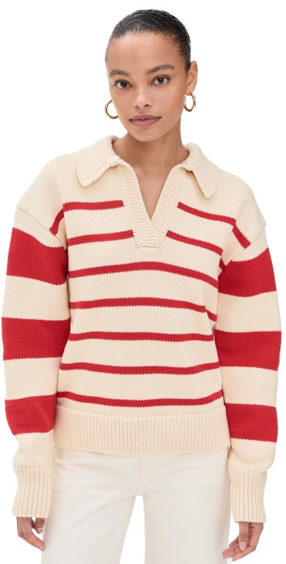 English Factory Striped Sweater Cream/Red