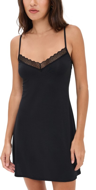 Stripe & Stare Zig Zag Lace Slip Dress Black